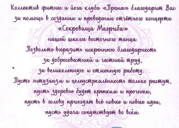 Благодарственное письмо Волковой Е.М.