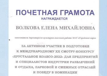 Почетная грамота Волковой Е.М.