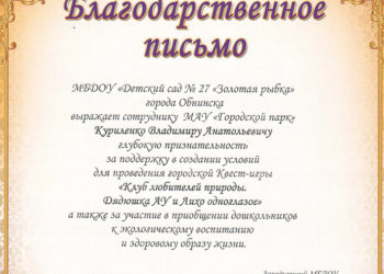 Благодарственное письмо Куриленко В.А.