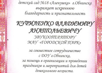 Благодарность Куриленко В.А.