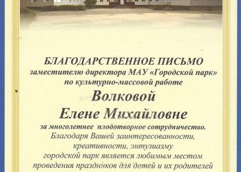 Благодарственное письмо Волковой Е.М.